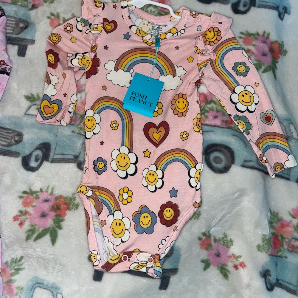 Posh Peanut Groovy Rainbow 12/18 mo ruffled bodysuit NWT